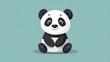 A cute and cuddly panda bear is sitting on a blue background. The panda has big, round eyes and a friendly smile.