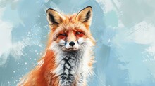 A Beautiful Painting Of A Red Fox. The Fox Is Looking At The Viewer With Its Big, Round Eyes. Its Fur Is A Mix Of Red, Orange, And White.