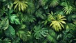 The image is a seamless pattern of lush tropical leaves. The leaves are rendered in a realistic style and feature a variety of colors and textures.