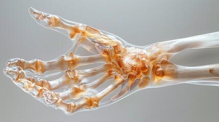 3D imaging of the human hand bones and joints, hightech medical detail, clipart isolated on a white background