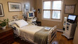 © PeeM4289 - In the cozy rental home, a compact, modern medical equipment setup awaits patient care.