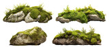 Fototapeta  - Set of moss-covered rocks in natural settings, cut out