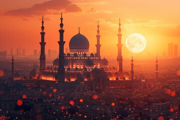 Sticker - mosque at sunset