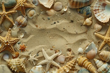 Wall Mural - Seashells and starfish on the sand