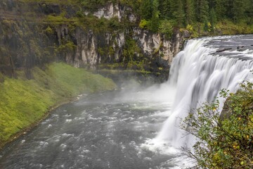 Aerial view of Mesa Falls located in Island Park, Idaho.