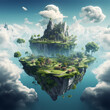 A surreal landscape with floating islands in the sky