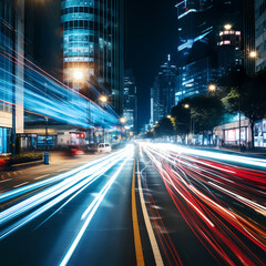 Poster - Abstract patterns of light trails in a busy urban road