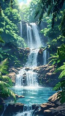 Canvas Print - Discovering Nature s Hidden Gems A Captivating Tropical Waterfall Nestled within a Lush Jungle Landscape