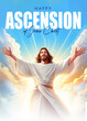 Happy Ascension Day Design with Jesus Christ in Heaven.  Illustration of resurrection Jesus Christ. Sacrifice of Messiah for humanity redemption. Poster Design
