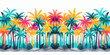 Seamless tropical pattern with palm trees and sea, colorful summer Hawaii background, Vector, generative ai