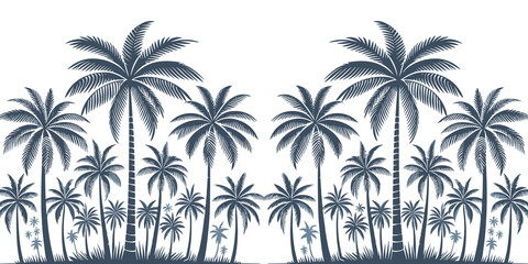  Tropical palm tree silhouettes on a blue background, tropical summer backdrop, Vector, generative ai