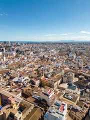 Wall Mural - Aerial view of European city Valencia, Spain. Beautiful skyline of Valencia. Panoramic view of all city. Famous travel destination visited annually by many foreign tourists. Rooftop of Valencia. 