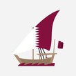 Vector design of a traditional wooden vessel with the flag of Qatar navigates through the choppy sea