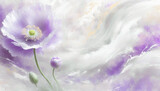 Fototapeta  - Jasne pastelowe białe tło, fioletowy kwiat mak