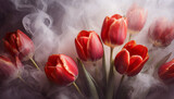 Fototapeta Tulipany - Tapeta, czerwone kwiaty tulipany. Wiosna, abstrakcyjna tapeta kwiatowa
