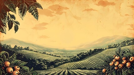 Poster - Serene Sunrise Over Lush Coffee Plantations Birthplace of a Global Obsession with Rich Flavors and Aromas