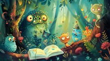 Whimsical Children's Book Illustration With Playful Characters And Colorful Storytelling Elements.