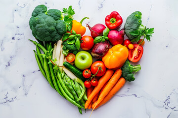 Wall Mural - Heart shape made with various vegetables and fruits