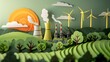 Illustration of renewable energy a paper cut-out transition from traditional energy sources to renewable energy and eco-friendliness and sustainability.