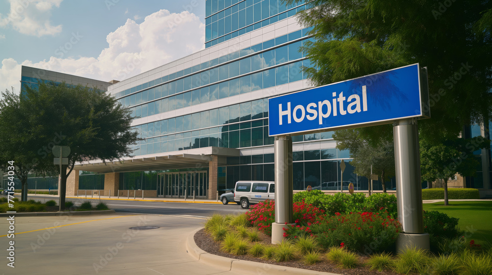 Hospital Front Sign sign in the city - Hospital facade - Hospital sign - Emergency Stock ...