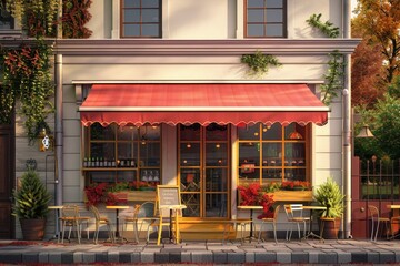 Wall Mural - A red awning with a sign that says 