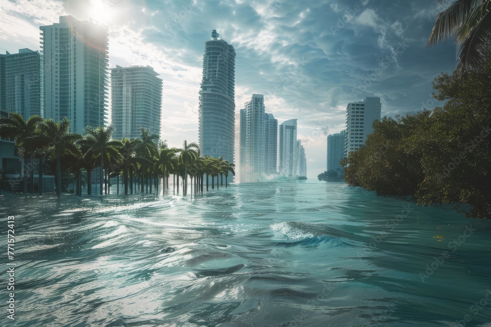the catastrophe of rising sea levels destroys cities. A striking ...