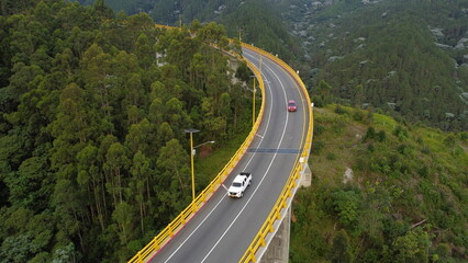 Wall Mural - aerial images of the highway that crosses the central mountain range with its bridges and traffic