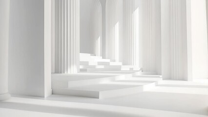 Poster - 3D rendering of a white classical interior with podiums and columns