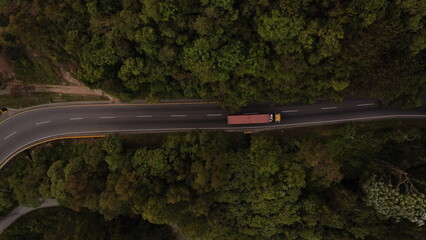 Poster - aerial images of the highway that crosses the central mountain range with its bridges and traffic