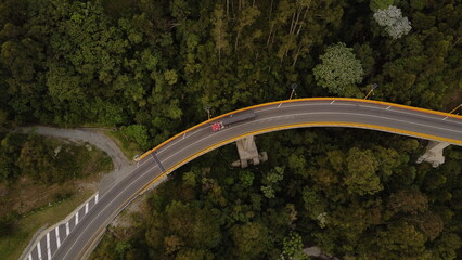 Poster - aerial images of the highway that crosses the central mountain range with its bridges and traffic