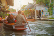 Damnoen Saduak Floating Market, tourists visiting by boat, located in Bangkok, Amphawa Floating market, Amphawa, Tourists visiting by boat, Thailand