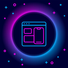 Glowing neon line Software, web developer programming code icon isolated on black background. Javascript computer script random parts of program code. Colorful outline concept. Vector