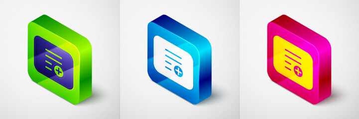 Poster - Isometric Add to playlist icon isolated on grey background. Square button. Vector