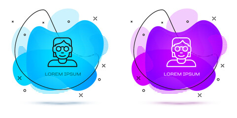Line Hacker or coder icon isolated on white background. Programmer developer working on code, coding, testing, debugging, analysing. Abstract banner with liquid shapes. Vector