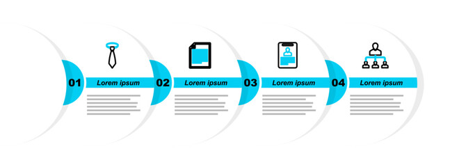 Sticker - Set line Referral marketing, Identification badge, Document and Tie icon. Vector