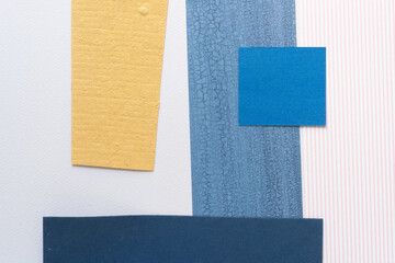 Sticker - abstract geometric paper pieces in blue, yellow, and pink stripes