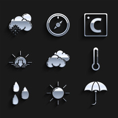 Wall Mural - Set Cloud, Sun, Classic elegant opened umbrella, Thermometer, Water drop, Sunset, Celsius and with snow and sun icon. Vector