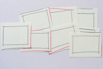 Poster - blank paper squares with graphite borders on blank textured paper