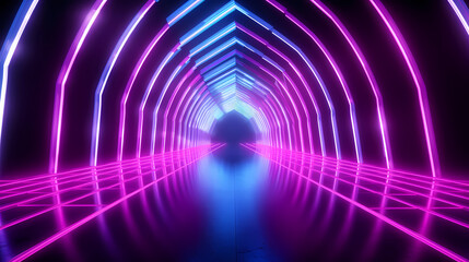 Canvas Print - Pink and blue neon tunnel background.