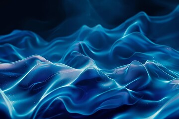 Wall Mural - Abstract blue fluid waves, futuristic digital art background