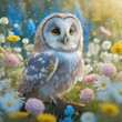  owl in fairy field with lolovely flowers