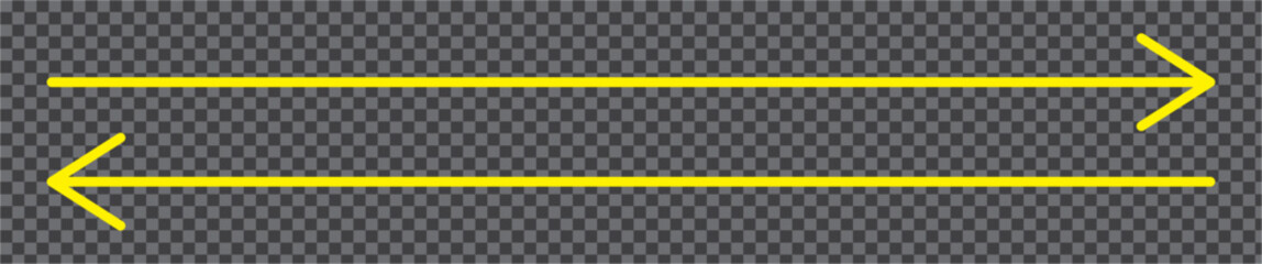 Horizontal dual thin long straight double ended arrow. Yellow color pointer, direction, position symbol and double arrow icon. Double arrow icon isolated on white background. 11:11