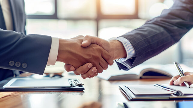 Handshake between two businessmen, created with generative AI technology 