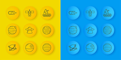 Wall Mural - set line satellites orbiting the planet, planet, ufo flying spaceship, venus, comet falling down fas