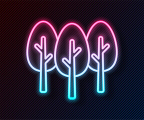 Wall Mural - Glowing neon line Tree icon isolated on black background. Forest symbol. Vector