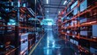 Smart warehouse management system, futuristic Technology Retail Warehouse, Digitalization, Process that Analyzes Goods, Products Delivery Infographics in Logistics, Distribution Center,