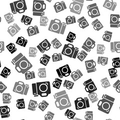 Poster - Black Photo camera icon isolated seamless pattern on white background. Foto camera. Digital photography. Vector