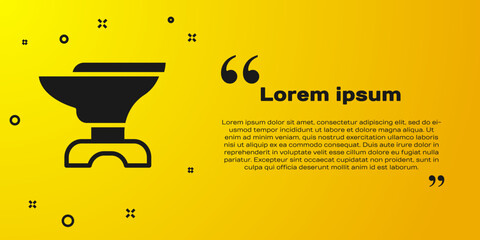 Poster - Black Anvil for blacksmithing and hammer icon isolated on yellow background. Metal forging. Forge tool. Vector