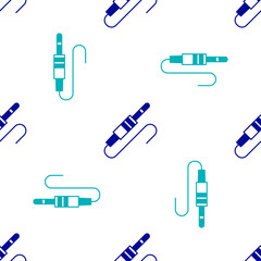 Canvas Print - Blue Audio jack icon isolated seamless pattern on white background. Audio cable for connection sound equipment. Plug wire. Musical instrument. Vector