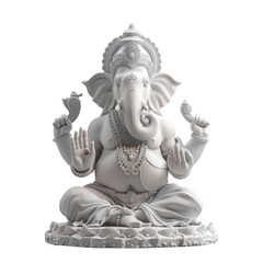 Front view of Ganesha marble Statue isolated on a cutout PNG transparent background